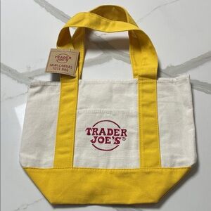 Trader Joe's Yellow and White Canvas Tote Bag